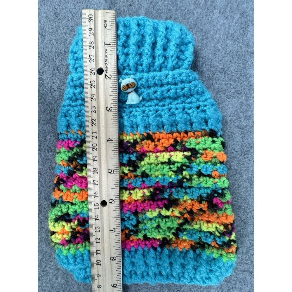 X-Small Dog‎ Sweater Turquoise Variegated Handmade Crochet